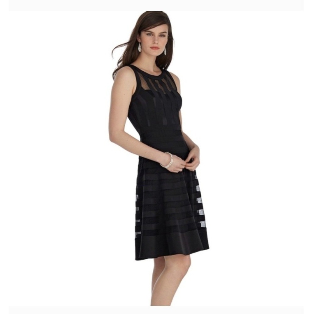 White House Black Market Fit & Flare Dress Sheer Panels Sleeveless Size‎ 2 Nwot